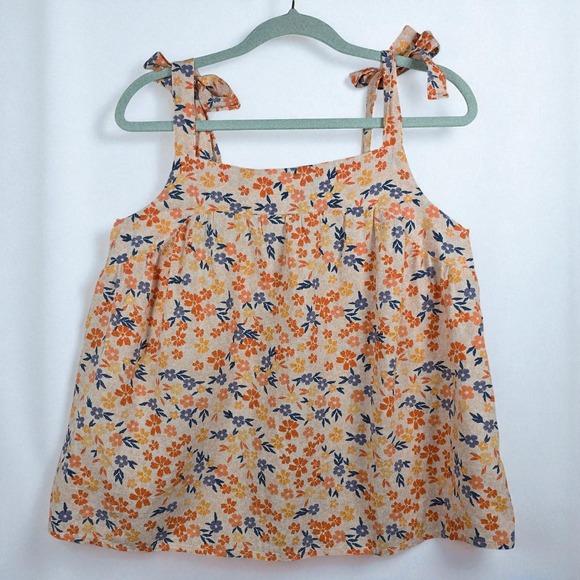 Sonoma Women's Floral Tie Strap Tank Top Woman Large Linen Blend Sleeveless - Picture 1 of 9